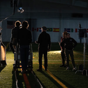 Daniel Pearl, ASC teaching Maine Media students cinematography at the indoor Pitch soccer field - Photo by Alaric Beal